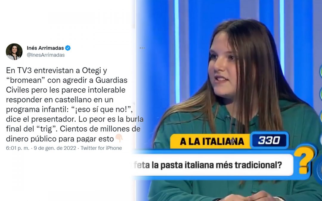 Inés Arrimadas mostra la seva catalanofòbia atacant que el concurs de TV3 “Atrapa’m si pots” exigeixi respostes en català L'obsessió contra la immersió a les escoles ha deixat en evidència Ciudadanos i els seus votants
